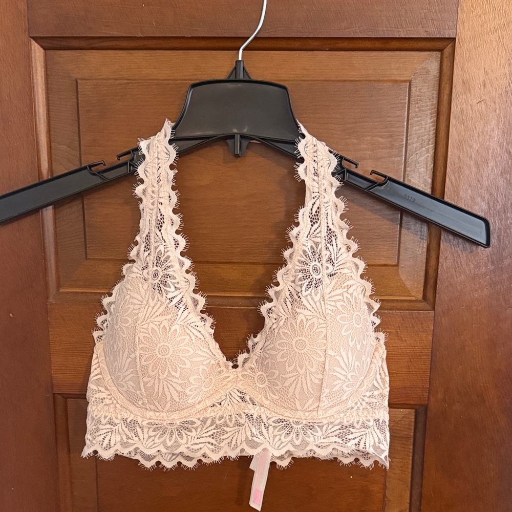 PINK Lightly Lined Lace Bralette Light Pink